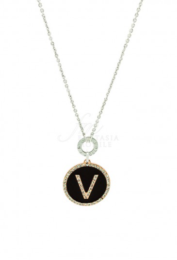 Collana Dvccio Lunga Donna Iniziale Nera Lettera V Bronzo 7113