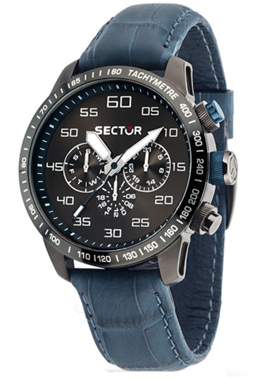 Orologio Sector Uomo Multifunzione Racing 850 Quadrante Black Cinturino Pelle Acciaio Pvd Gun R3251575007