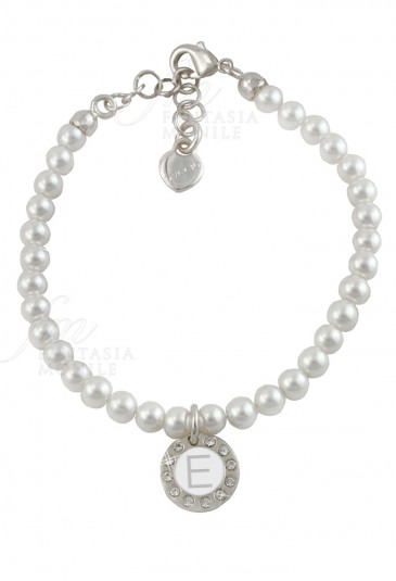 Bracciale Dvccio Perle Filo Singolo Silver Lettera E Smalto Bianco 5Q7K1FM