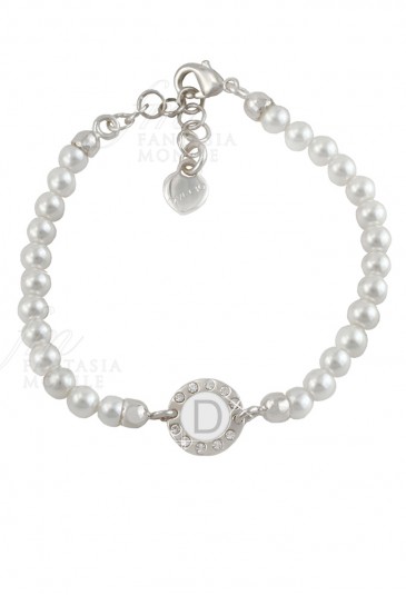 Bracciale Dvccio Perle Filo Singolo Silver Lettera D Smalto Bianco C5Z9GFM