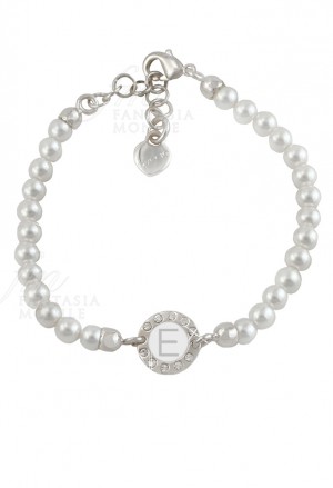 Bracciale Perle Dvccio Grace Donna Filo Singolo Silver Centrale Lettera E Bronzo 44VL4FM