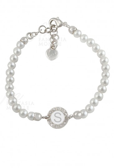 Bracciale Perle Dvccio Grace Donna Filo Singolo Silver Centrale Lettera S Bronzo CE8Q0FM