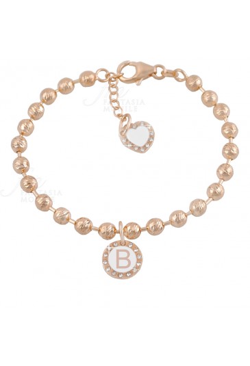 Bracciale Dvccio My Charms Beads Donna Lavorazione Diamantata Rosa Charm Pendente Lettera B Bronzo PKHP1FM