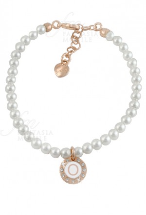 Bracciale Perle Dvccio Grace Donna Filo Singolo Rosa Charm Pendente Lettera O Bronzo FDLX7FM