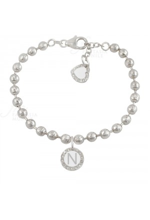 Bracciale Dvccio My Charms Beads Donna Lavorazione Diamantata Silver Charm Pendente Lettera N Bronzo 1D2H6FM