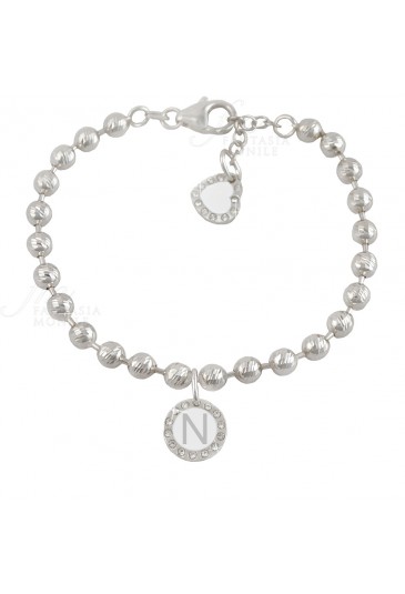 Bracciale Dvccio My Charms Silver Beads Iniziale Lettera N Smalto Bianco 1D2H6FM