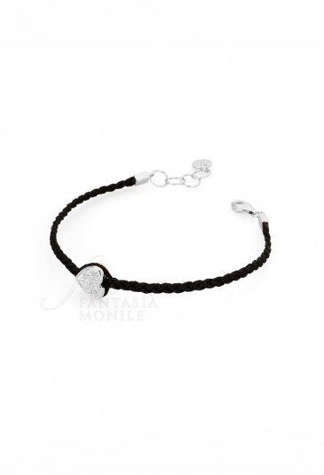 Bracciale Brosway Donna Collezione Enigma Cotone Nero Cuore Cristalli Argento EN12