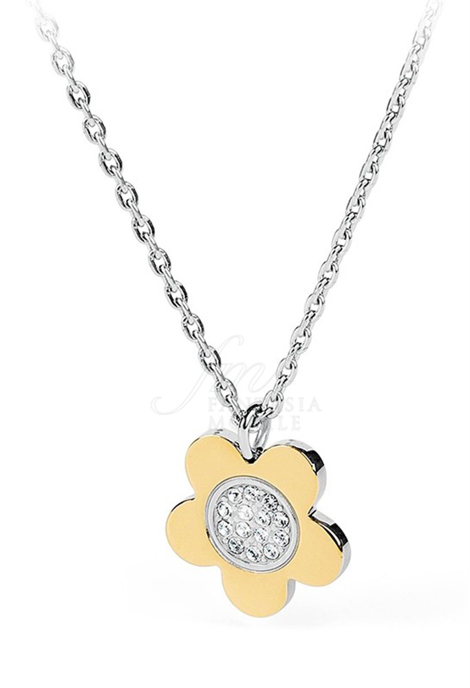 Brosway Collana Ikebana In Acciaio Oro Rosa Con Cristalli Swarovski - Gioiello Donna Con 5 Fiori, Regalo Originale