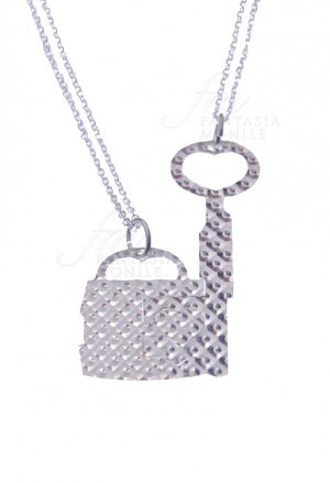 Collana Coppia Lui Lei Charms Lucchetto Chiave Divisibili Argento Lavorazione Diamantata Amore Lovelook CAT/B 2544