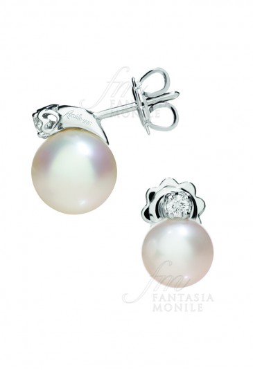 Orecchini Donna Perle Coltivate Diamanti Naturali Oro 18kt Modello Anniversary Recarlo XD113/0700
