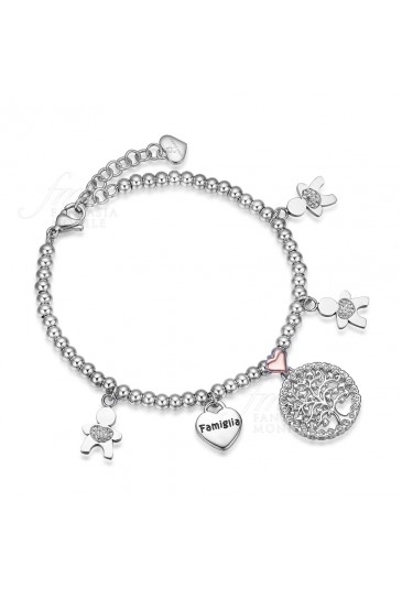 Bracciale Luca Barra Charms Albero Della Vita Bimbo Incisione Famiglia Cristalli Acciaio BK1529