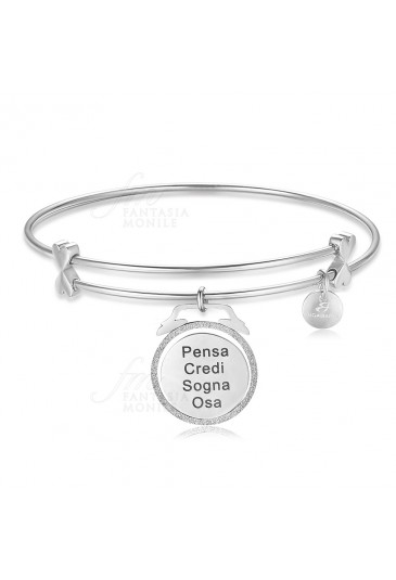 Bracciale Cerchio Luca Barra Sveglia Incisione Pensa Credi Sogna Osa Glitter Acciaio BK1543
