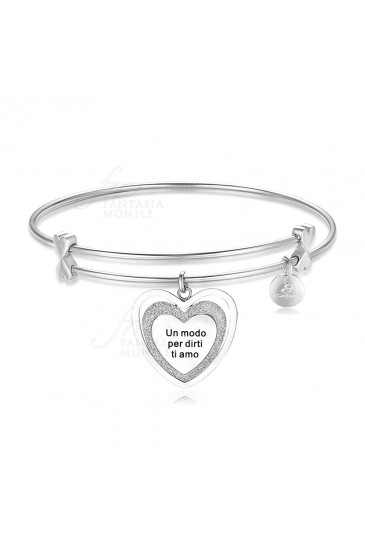 Bracciale Cerchio Luca Barra Cuore Incisione Un Cuore Per Dirti Ti Amo Glitter Acciaio BK1542