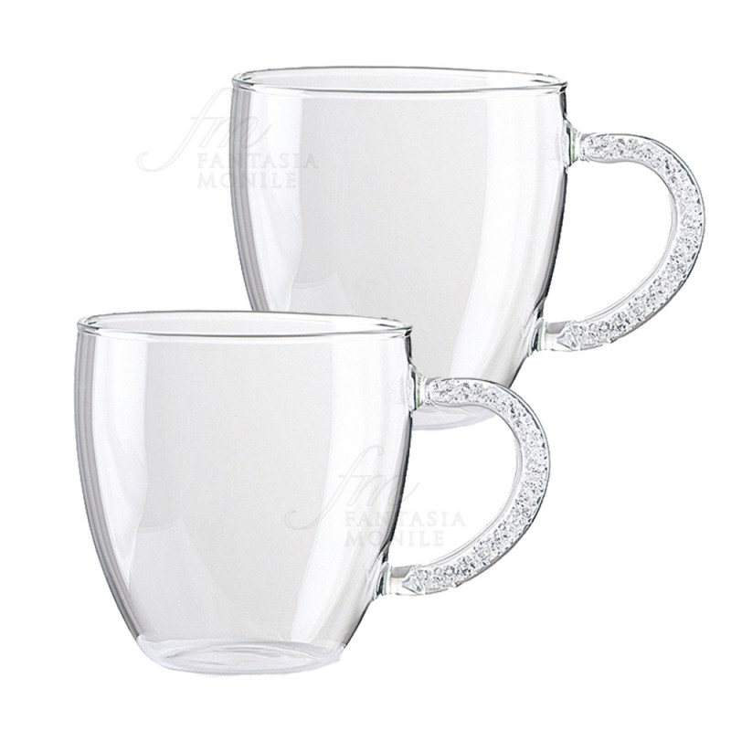 Set Due Mug Hervit Tazze Trasparenti Vetro Regalo Matrimonio 25702