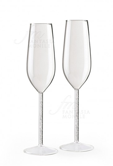 Set Due Flute Hervit Bicchieri Spumante Trasparenti Vetro Regalo 25703