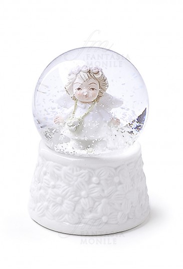 Boule De Neige Hervit Angelo Palla Con Neve Porcellana Bianca Bomboniera 26125