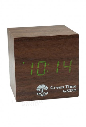 Orologio Tavolo Sveglia Led Clock Stile Legno Wood Style Green Time