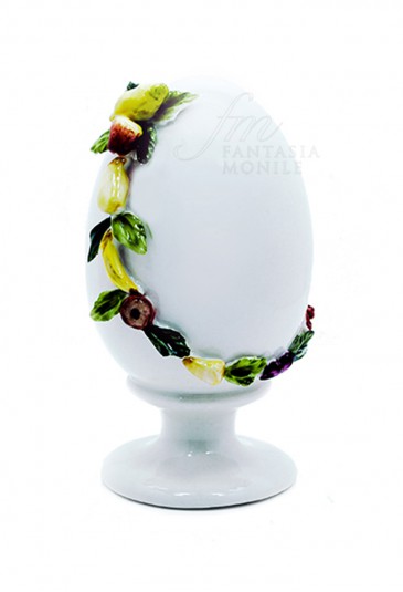 Uovo Pasqua Porcellana Capodimonte Dipinto A Mano Rilievo Tema Frutta Made in Italy PU08R