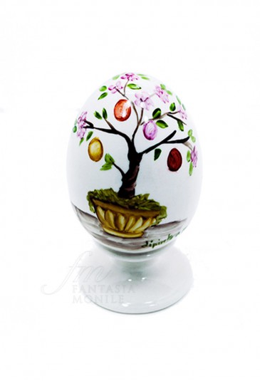 Uovo Pasqua Porcellana Capodimonte Dipinto A Mano Tema Albero Della Vita Made In Italy UB10