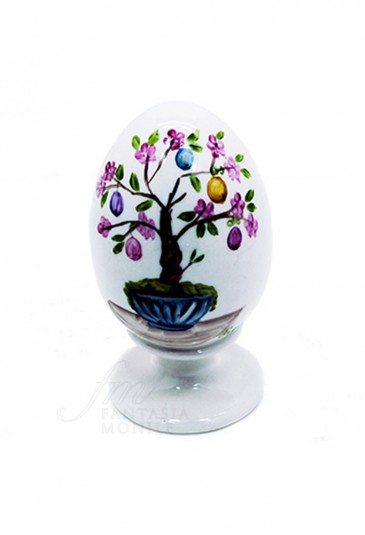 Uovo Pasqua Porcellana Capodimonte Dipinto A Mano Tema Albero Della Vita Made In Italy UD10C