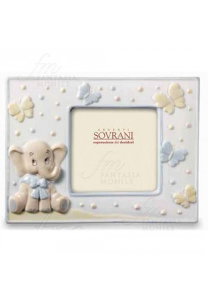 Cornice Portafoto Sovrani Bimbo Ceramica Dipinta Decoro Elefante 13X18 P057