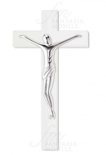 Crocefisso Cristo Stilizzato Legno Bianco Sovrani R335