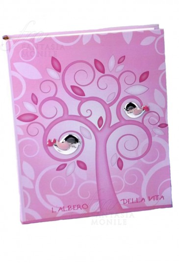 Album Portafoto Bimba Rosa Albero Della Vita Uccellini Applicazioni Argento Regalo Battesimo Thilia 0427667