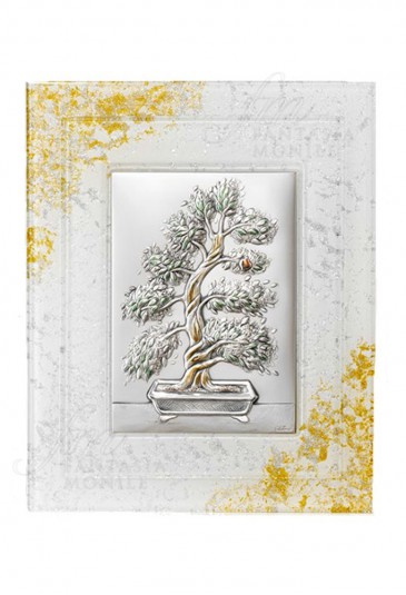 Quadro Bonsai Albero Della Vita Argento 925 Vetro Murano 25x29 Acca 470L.27