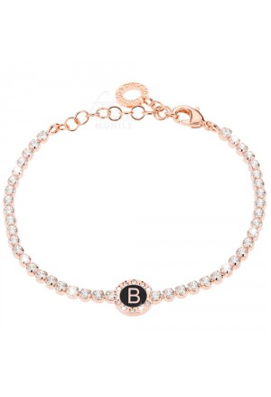 Bracciale Tennis Dvccio Donna Rose Smalto Nero Cristalli Lettera B Q73OPFM