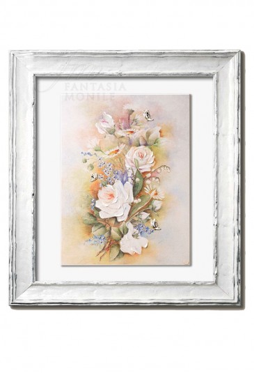 Quadro Mazzo Di Fiori Argento 925 Legno Misura 57X67 Regalo Matrimonio Acca QD.382 F