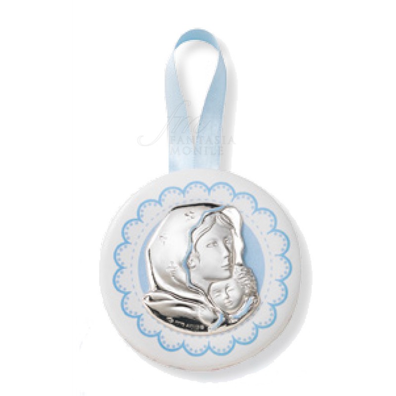 Capoculla Con Carillon Bimbo Celeste Madonna Argento 925 Regalo 623C.2