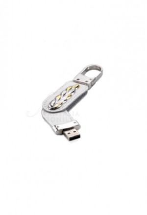 Portachiavi Moschettone Logo Comunione Con Penndrive Usb 8GB Argento 925 Similpelle Bianco Acca CO.9 PD