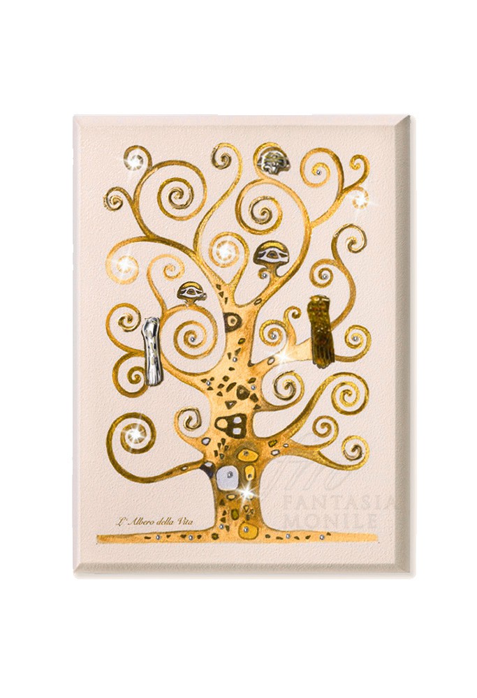 Quadro Albero Della Vita Klimt Argento Swarovski Legno Acca 55DH.KL