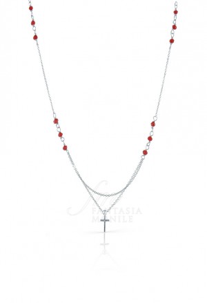 Collana Rosario Donna Unoaerre Argento Cristalli Rossi Madonna Miracolosa YJUGLFM