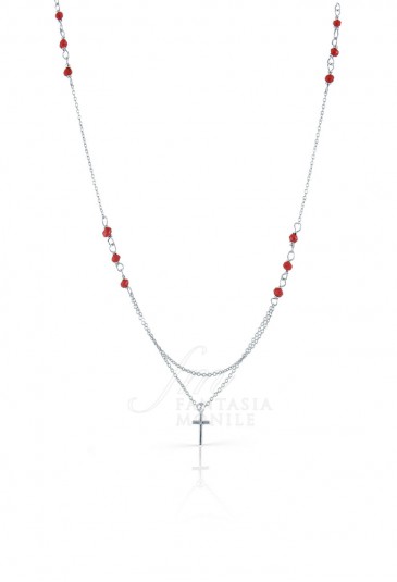 Collana Rosario Donna Unoaerre Argento Cristalli Rossi Madonna Miracolosa YJUGLFM