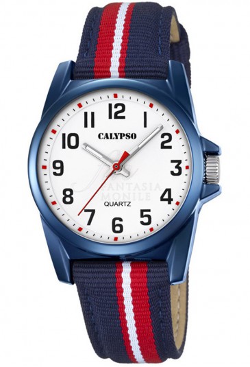 Orologio Calypso Kids Ragazzo Junior Medio Cinturino Cordura Rosso Blu K5707/5