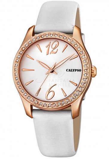Orologio Calypso Lady Cinturino Bianco Finitura Rose Cristalli K5717/2