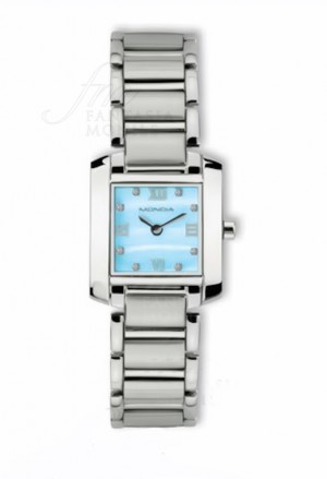 Orologio Mondia Lady Swisse Made Quadrante Madreperla Celeste Diamanti Acciaio Regalo Matrimonio 9-350-4RD