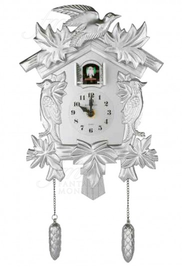 Orologio Cucu Lowell Da Parete Muro Quarzo Cassa Resina Verniciata Lucida Silver Stile Barocco Design 50022S