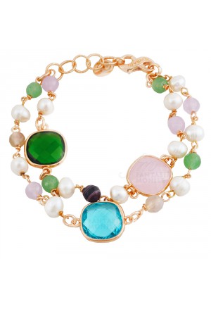 Bracciale Sovrani Donna Avventurina Botswana Perle Cristalli Ottone Rosa Collezione Lise J2838