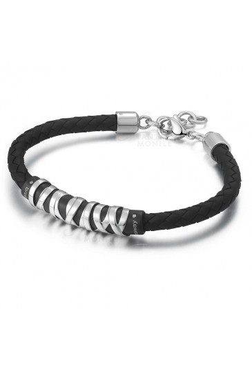 Bracciale Brosway Uomo Stoneage Acciaio Caucciu Nero Gioielli Man BOG12