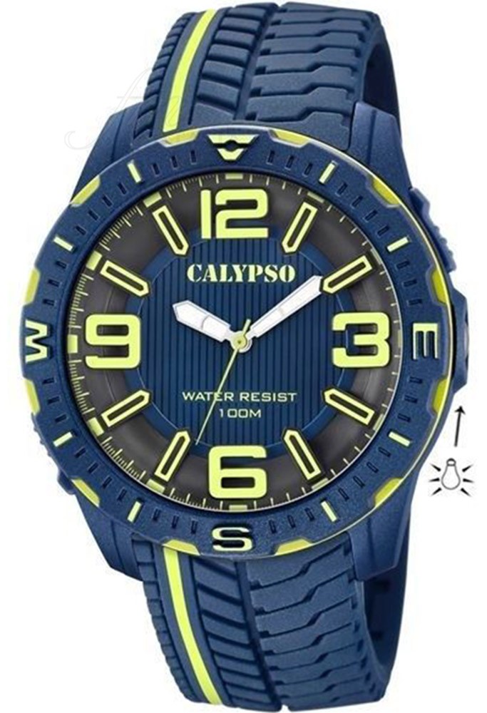 Calypso Flash Time – Orologio Digitale Uomo K5840/1 – Cassa Multicolore E Cinturino In Gomma Azzurro – Sportivo Con Cronometro E Allarme