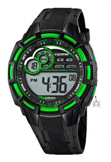 Orologio Calypso Uomo Digitale Crono Countdown Allarme Luminoso Nero Verde K5625/3