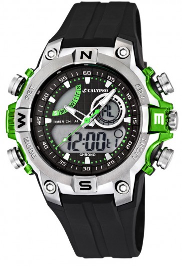 Orologio Calypso Uomo Digitale Nero Verde Anadigi Analogico Digitale K5586/3