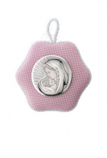 Capoculla Con Carillon Bimba Rosa Applicazione Madonna Musica Argento Bilamina Regalo Nascita Valenti 10535/R