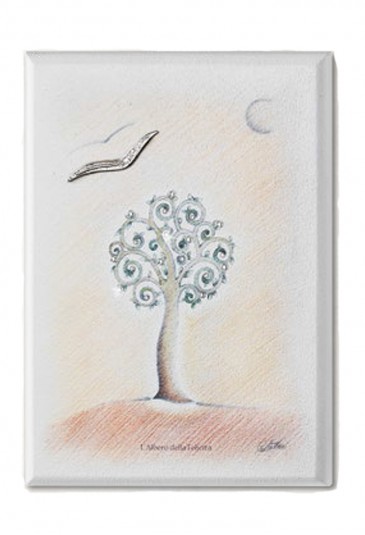 Quadro Albero Della Felicita Argento Misura 25X33 Regalo Matrimonio Acca QD.95 AL