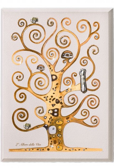 Quadro Acca Albero Della Vita Klimt Argento 925 Legno Cristalli Misura 30x40 188DH.70