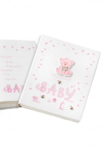 Album Portafoto Baby Bambina Cuore Orsetto Argento Con CD Misura 20X25 Regalo Battesimo Acca 393R