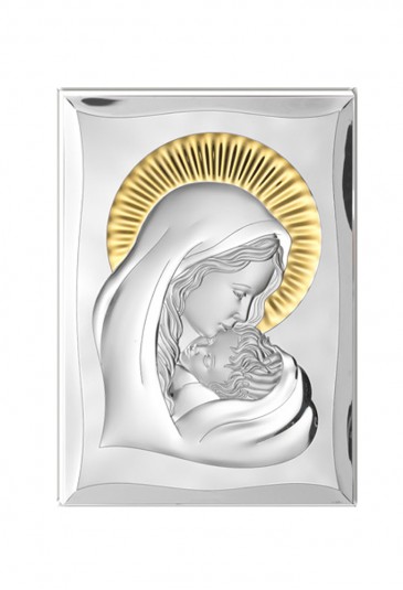 Quadro Sacro Madonna Con Bambino Argento Bilamina 28X40 Valenti 81300/6L