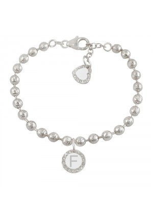 Bracciale Dvccio My Charms Silver Beads Iniziale Lettera F Smalto Bianco Z9OFMFM